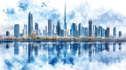 Obraz premium Dubai Skyline Watercolor Reflection
