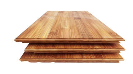 Stack of bamboo flooring planks on transparent background