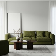 mock up poster frame in modern interior background, living room, Scandinavian style, 3D render, 3D illustration