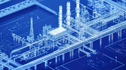 Industrial plant blueprint, offshore energy production, technical design, future technology