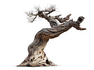 Ancient Tree's Grace: A solitary, aged tree with a gnarled, twisting trunk and bare branches, displaying the resilience and beauty of nature, stands as a testament to time and the elements.
