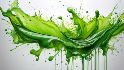 vibrant green paint splashes on white background artwork showcasing abstract expressionism and spontaneity