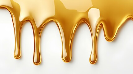 Realistic dripping honey on white solid background  