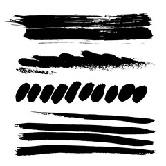 Black Brush strokes isolated on white background. Dry Brush Strokes and Scratches Retro Grunge Background. Vector brush stroke texture. Black ink, paint splatter.