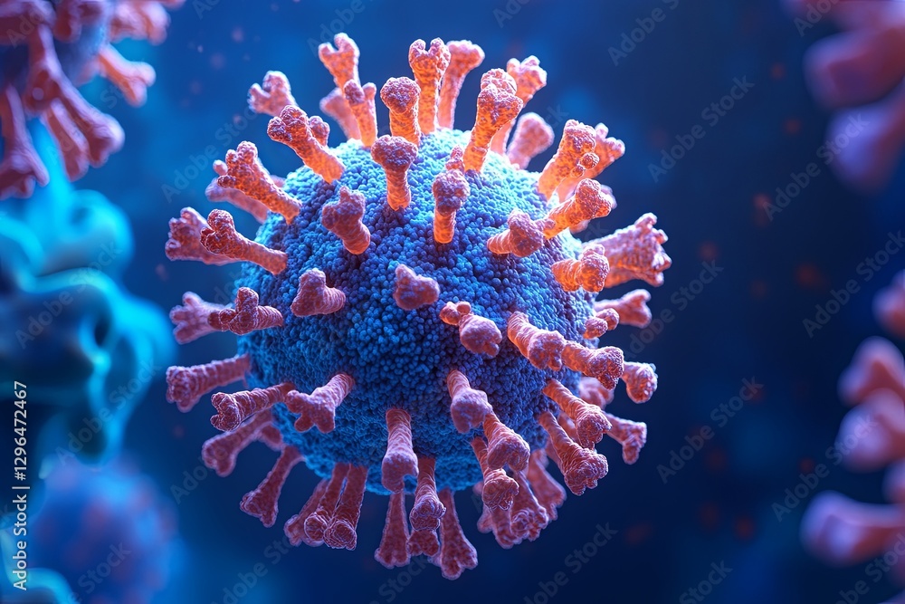 Poster microscopic view of a virus highlighting its structure in intricate detail