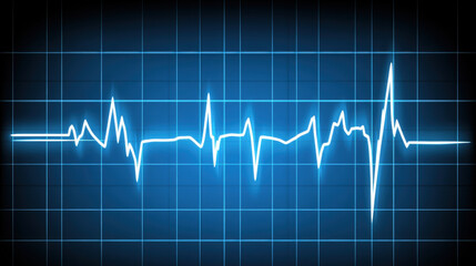 Naklejka premium Digital heartbeat monitor displaying blue electrocardiogram waveform, representing heart activity and health monitoring