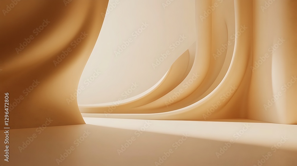 Poster elegant curves: a captivating interplay of light and shadow over flowing, abstract forms, creating a