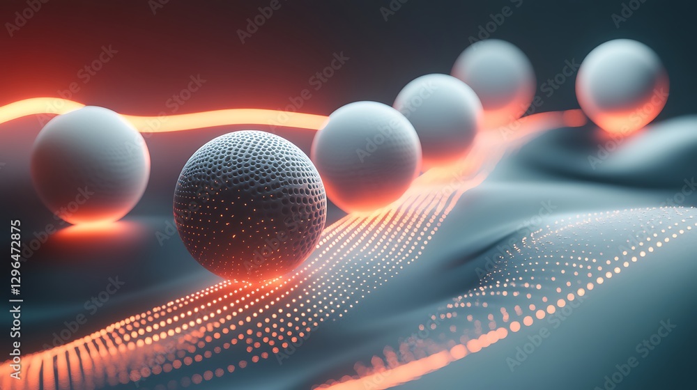 Poster spheres of innovation: abstract spheres of light interweave in a mesmerizing pattern, creating a vis