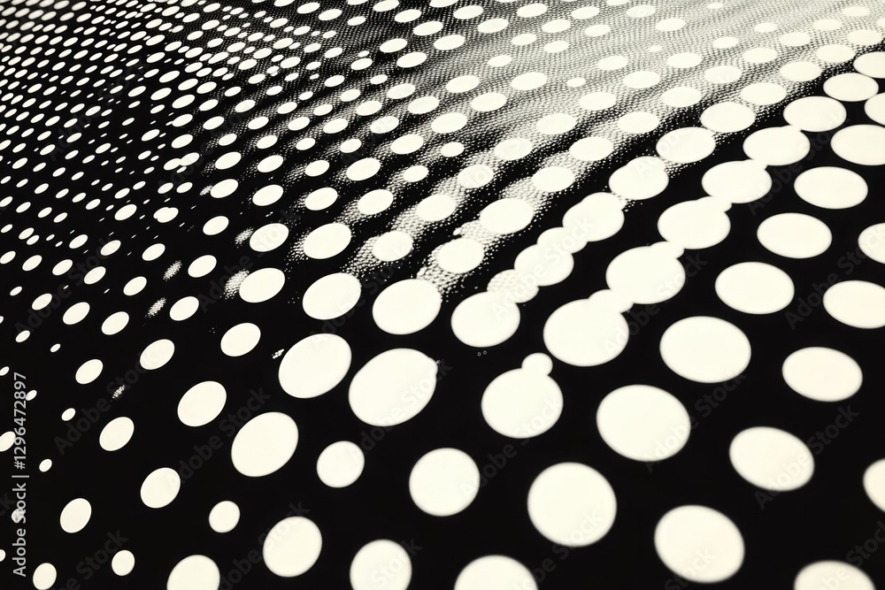 Poster a black and white photo of a pattern of dots. the dots are arranged in a way that creates a sense of