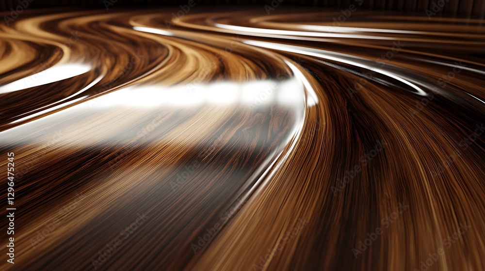 Poster Swirling Wood Texture: Abstract image of rich, dark wood grain swirling in a captivating pattern. The polished surface reflects light, creating a sense of depth and luxury.