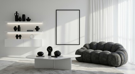 mock up poster frame in modern interior background, living room, Scandinavian style, 3D render, 3D illustration