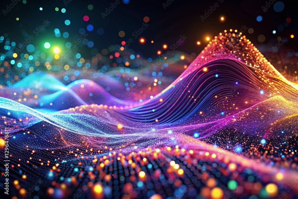 Poster futuristic big data visualization: particle wave of cyber technology
