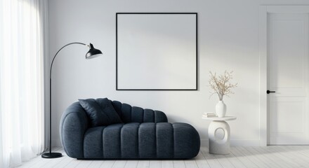 Vertical blank frame mockup with modern interior room, 3d render