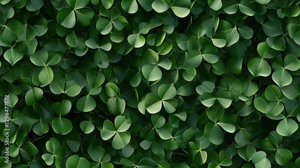 Poster a flat lay of lush green clover leaves forms a complex pattern, perfect for seasonal themes and vari