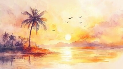 Obraz premium island, a palm tree on an island. Descent, sea, peace, journey, dream