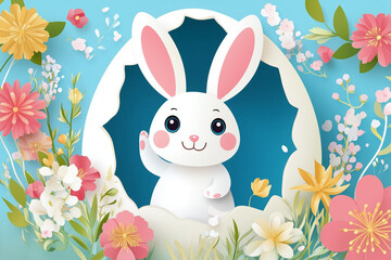 A beautiful and colorful illustration celebrating Easter, with rabbits and chocolate eggs.