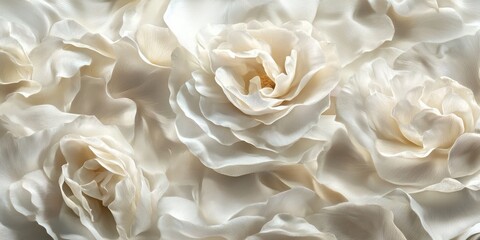 Close-up of elegant white silk roses with lush petals in soft light