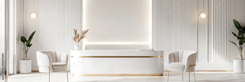 Poster Elegant waiting area with modern decor and clean lines in a bright interior space. Generative AI