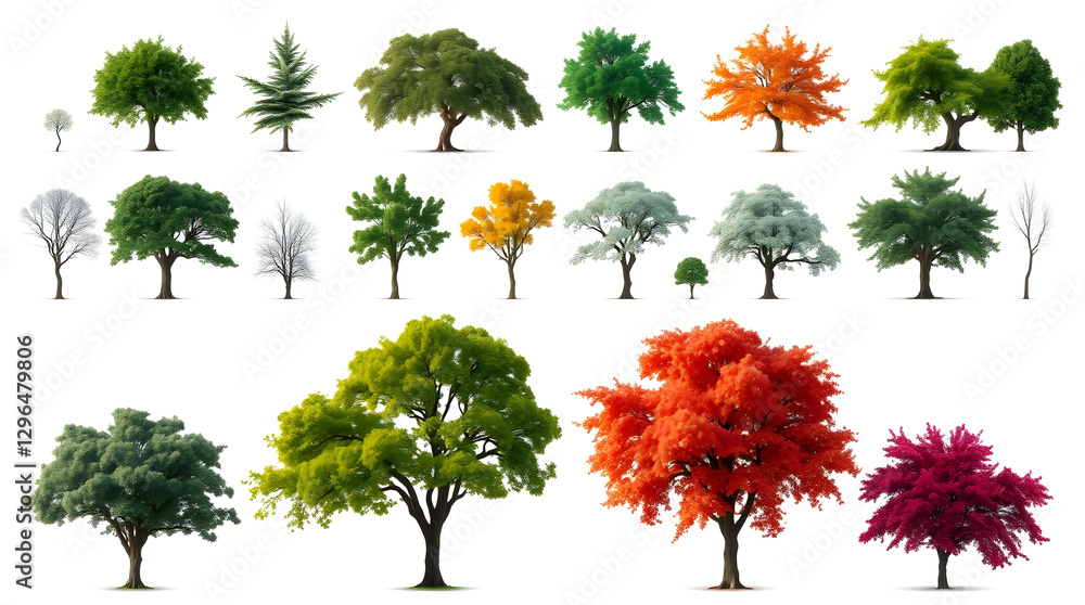 Poster Collection of various trees in different seasons and sizes