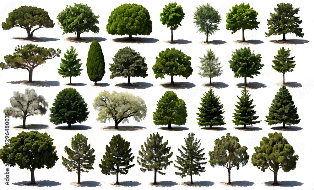Poster Collection of various tree types isolated on white background