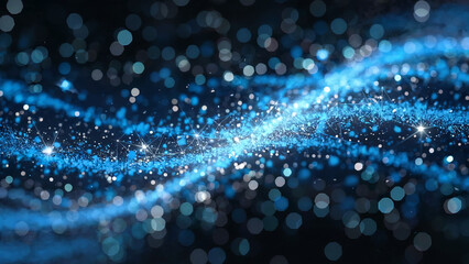 Blue bokeh particles glittering in a gradient dust effect, creating a futuristic abstract background ideal for award visuals, festive banners, and elegant design projects.