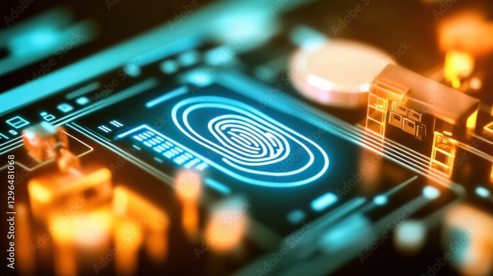 Poster innovative technology showcase futuristic circuitry digital display electronic devices high-tech env