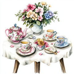 Fototapeta premium Elegant tea party illustration in boho style fills with joy