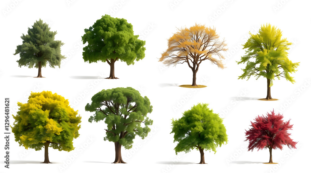 Poster a collection of eight unique trees showcase the diverse beauty of nature and their different foliage