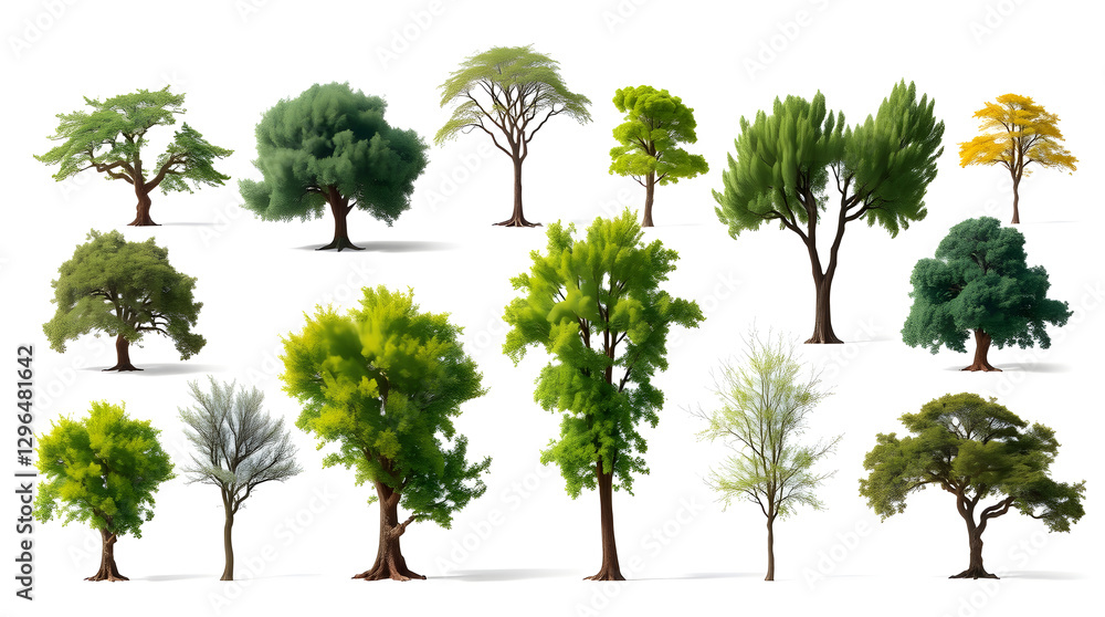 Poster a collection of various trees with lush green foliage and a variety of shapes and sizes
