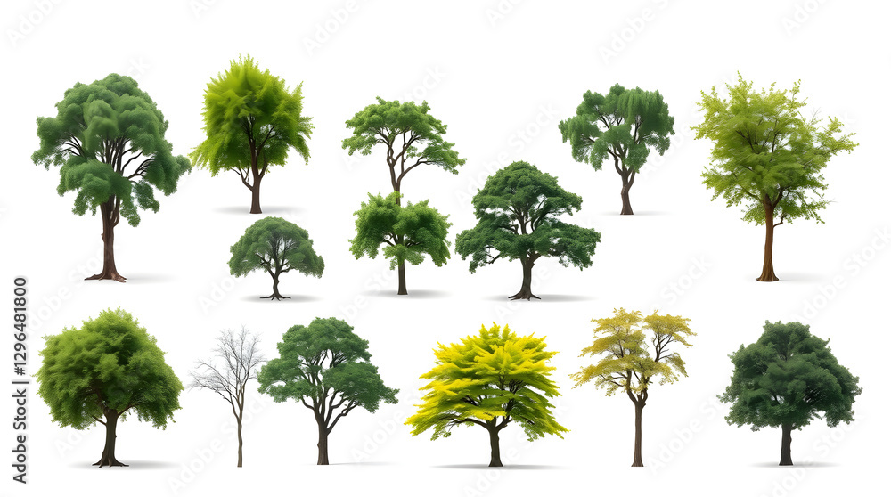 Poster collection of various green trees isolated on a background