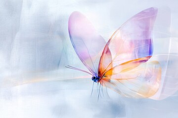 Abstract colorful transparent butterfly with soft pastel background