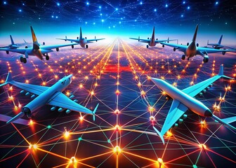 Futuristic Neon Airplane Network: Low Poly Landscape