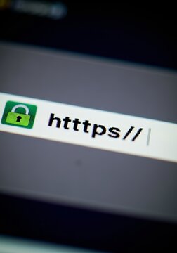 Close-up of secure HTTPS URL with green padlock symbol on a computer browser