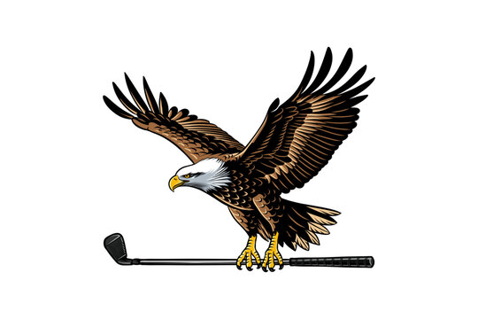 illustration of an eagle flying carrying a golf club
