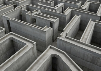 View of an intricate concrete maze displaying pathways and architectural design.