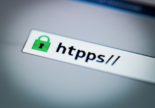 Close-up of secure https URL with green padlock icon on web browser