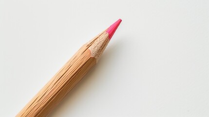 A classic wooden pencil with a sharpened tip and a pink eraser, lying diagonally on a white background.
