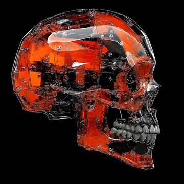 Transparent Skull, Orange Liquid, Dark Background
