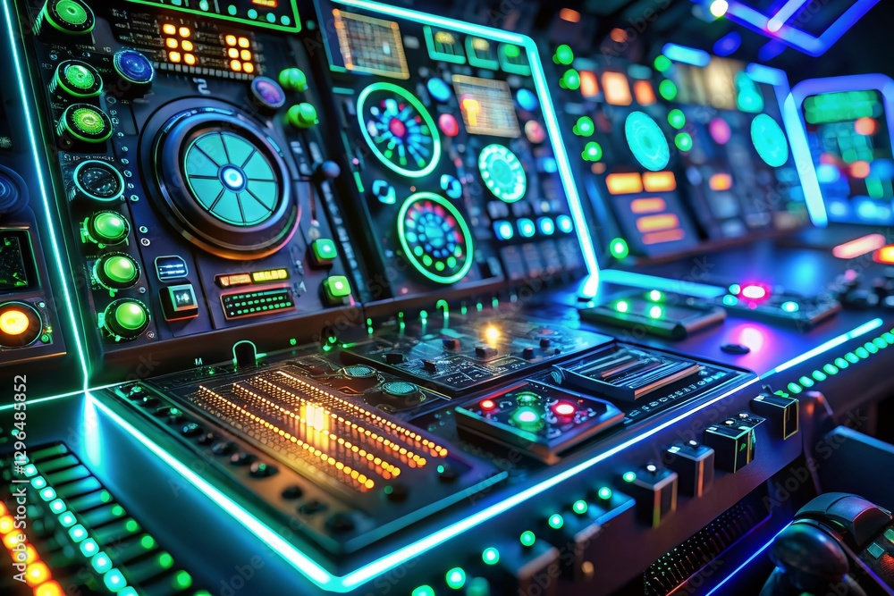 Poster futuristic night control panel interface - sci-fi tech dashboard display