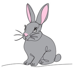 Continuous one line drawing of Bunny or Rabbit. Line art vector minimalist hand drawn illustration