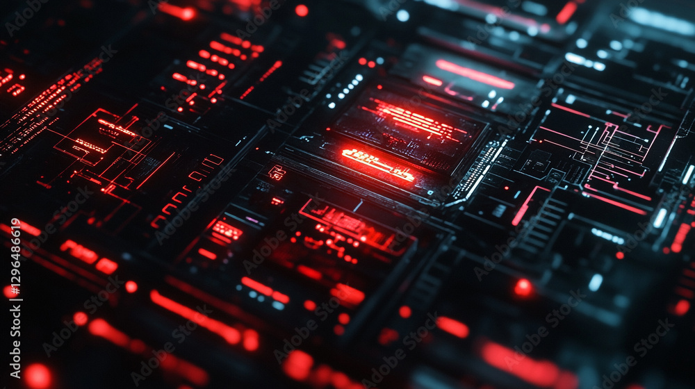 Poster abstract futuristic technology red circuit board digital design data dark code lines light modern