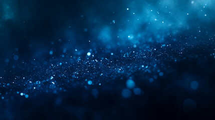 Abstract blue sparkle background with glowing particles and bokeh lights dark night magic shiny style