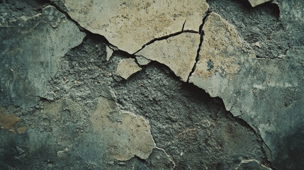 Obraz premium Detailed texture of cracked and weathered concrete wall surface old aged grey dark green stone rough