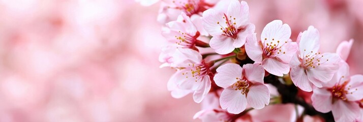 Vibrant cherry blossom avenue in peak bloom, soft pink petals carpeting the ground, tranquil and picturesque springtime scenery