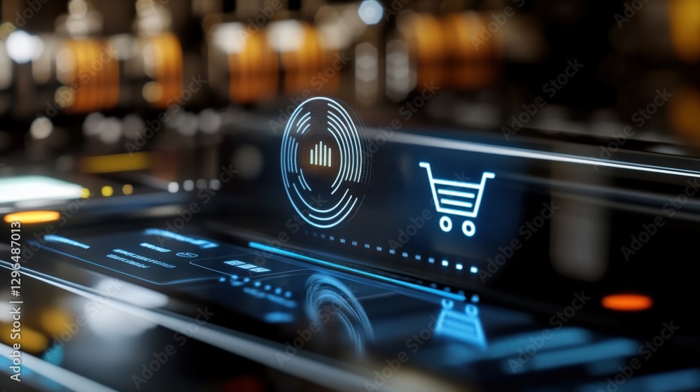 Aufkleber digital shopping experience e-commerce interface user interaction online market close-up technology 