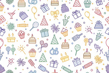 Colorful seamless pattern with birthday party icons.