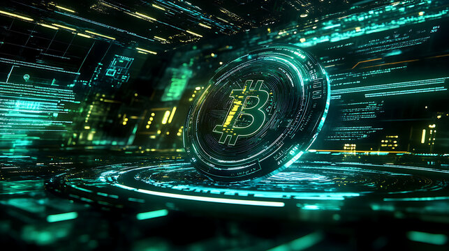 Blockchain technology concept, digital financial transactions in a futuristic background