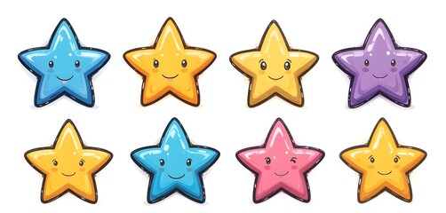 set of cute stars isolated white background