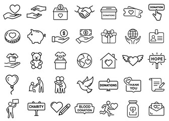 Collection of charity icons on transparent background