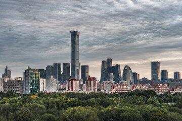 Obraz premium Panoramic view of high-rise buildings in the urban scenery of Beijing, China